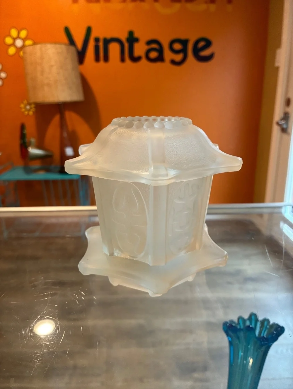 Indiana Glass Satin Pagoda Fairy Lamp Frosted Vintage Candle Holder